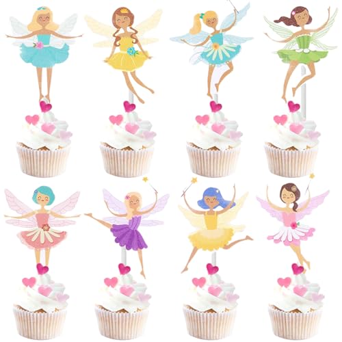 24 Stück Cupcake Deko Torten Topper Fee Blumen Pappbecher Cake Fairy Cake Topper geburtstag tortendeko geeignet für Geburtstagsfeiern, Mottopartys, Babypartys usw von AhLmA