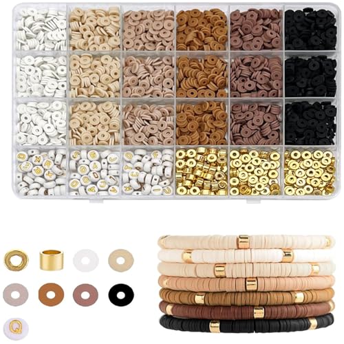 2464pcs Heishi Perlen für Armbänder Beads For Bracelets Handgefertigte Buchstabenperlen Flache Runde Clay Beads für Ohrringe, Fußkettchen, Armbänder, Halskettenschmuck (6 mm) von AhLmA