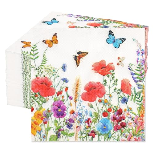 Packung mit 100 Servietten Blumen Servietten Schmetterling Blumen Servietten 33 x 33 cm Papierservietten bunt Perfekt für Geburtstage, Partys, Hochzeiten, Kommunionen und Feiern von AhLmA