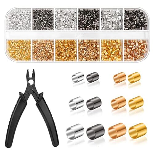 2200PCS Quetschperlen für Schmuckherstellung, 1,5/2/2,5mm Crimp Perlen Set, Quetschperlen Gold Verschluss mit Quetschzange Pinzette für Halsketten, Armbänder, Ohrringe (Gold, Silber, KC-Gold, Schwarz) von Ahaimy