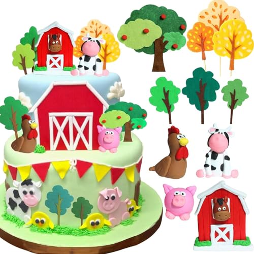 11 Stück Bauernhof Tierkuchen Dekoration, Bauernhof Tier Geburtstagskuchen, Topper Kuh Kuchen Dekoration, für Bauernhof Tier Baby Dusche Geburtstagsparty Dekorationen von Ahaimy