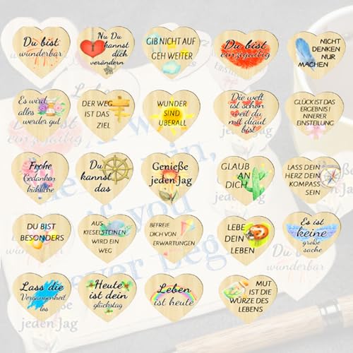 Pack of 24 Wooden Lucky Charms, Motivationsgeschenke, Glücksbringer, Kleine Glücksbringer, Kleinigkeiten Zum Verschenken, For Exam Colleagues Friend Educator Children (Heart-Shaped) von Ahaimy