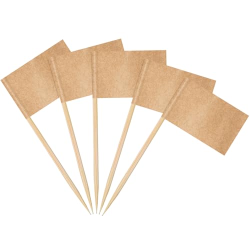 AhfuLife 100 Stück Leere Zahnstocher Flaggen, Kraft Papier Fahne Klein DIY Cocktail Zahnstocher für Lebensmittel Kuchen Buffet Käseplatte Vorspeisen Cupcake Toppers Toothpick Partyzubehör Pub Deko von AhfuLife