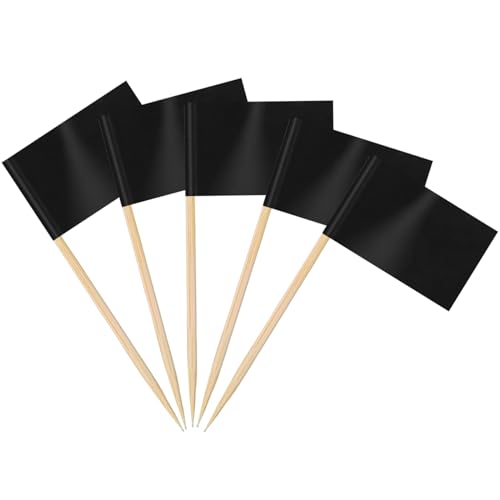 AhfuLife 100 Stück Schwarze Leere Zahnstocher Flaggen, Schwarze Fahne Klein Mini Zahnstocher für Sandwich Lebensmittel Cupcake Toppers Toothpick Cocktail Obst Geschirr Partyzubehör Partydeko Pub Deko von AhfuLife