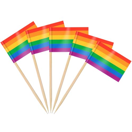 AhfuLife 200 Stück LGBTQ Regenbogen Zahnstocher Flaggen, LGBT Gay Pride Fahne Klein Cocktail Zahnstocher für Lebensmittel Cupcake Toppers Toothpick Partyzubehör Pride Month Parade Party Dekoration von AhfuLife