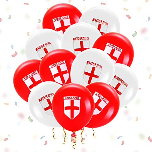 AhfuLife 32 Stück England St. George Luftballons – rote und weiße Latexballons für St. George's Day, Weltmeisterschaft 2022 Fußball Home Bar Party Dekorationen von AhfuLife