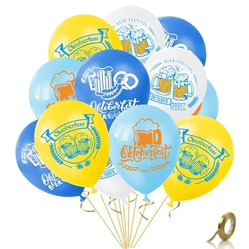 AhfuLife 32 Stück Oktoberfest Luftballons, Oktoberfest Bayerisch Deko Gelb Blau mit Weiße Luftballons,Bayern Oktoberfest Ballons für Oktoberfest Bayerische Party Restaurants Haus Bar Deko von AhfuLife