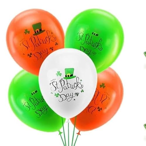 AhfuLife 32 Stück St. Patrick's Day Dekorationen, Luftballons, 30,5 cm, große irische Themenballons für Zuhause, orangefarbene, grüne und weiße Latexballons mit 1 Rolle Bändern für St. Patrick's Day von AhfuLife