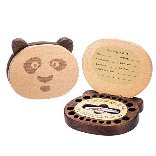 AhfuLife Baby Zahnbox Holz Milchzähne Box, Handgemachtes Panda Milchzahn-Aufbewahrungs-Kästchen aus Holz für Kinder-Zähne, süßer Zahndöschen, Zahndose Milchzahndose (Panda) von AhfuLife