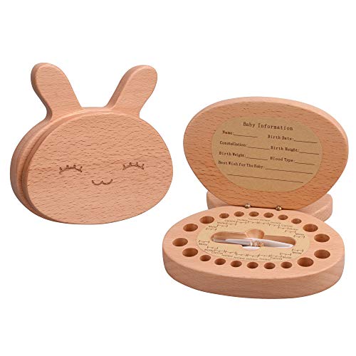 AhfuLife Baby Zahnbox Holz Milchzähne Box, Handgemachtes Panda Milchzahn-Aufbewahrungs-Kästchen aus Holz für Kinder-Zähne, süßer Zahndöschen, Zahndose Milchzahndose (rabbit) von AhfuLife