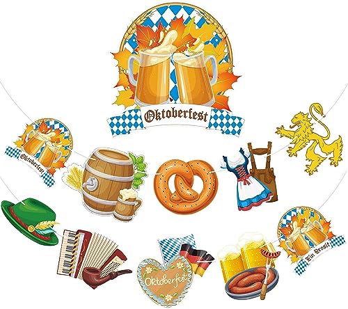 AhfuLife Oktoberfest Girlande Banner Deko, Oktoberfest Party Deko Papier Wimpelkette, 1 Stück Bayerische Deko Blau mit Weiße Girlande zum Aufhängen für Outdoor Bierzelten Garten von AhfuLife