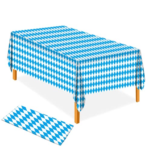 AhfuLife Oktoberfest Tischdecke Bayerische Tischdeko, 1 Stück 137 x 274 cm Oktoberfest Tischtuch Bayrisch Blau Weiß Bayern Raute Einweg Tischdecke für Bierzelten Haushalt Catering Oktoberfest Deko von AhfuLife