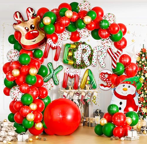 Weihnachtsdeko Luftballons Set，[63 Stück] Weihnachten Ballons Girlande, Bunt Frohe Weihnachten Luftballons, Luftballons Rot Grün, Rentier, Schneemann, Weihnachten Luftballons für Weihnachtsparty Deko von Ahigh