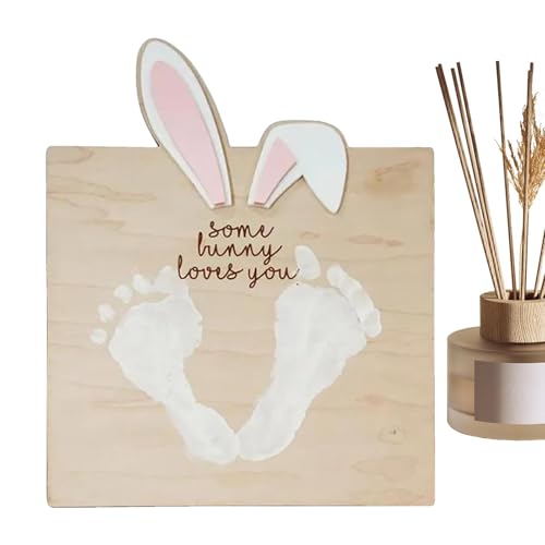 Ahuuen Ostern -Fußabdruck Andenken, Holzbaby Fußabdruck - Dekorative Fußabdruckkunst Baby Ostern Handwerk,Mehrzweckfeiertag Meilenstein Schilder Tisch Herzstück für Wohnzimmer Schlafzimmer von Ahuuen