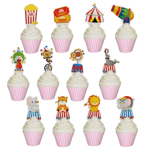 Ai-Fun Cupcake-Topper mit Zirkus-Tiermotiv, 26 Stück von Ai-Fun