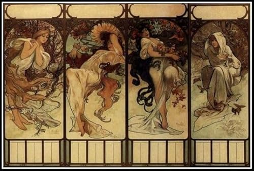 Diamond Painting Kits für Erwachsene, Malerei von Alphonse Mucha Saison 5D Kristall Diamanten Kunst mit Zubehör Werkzeuge, Bild DIY Kunst Handwerk für Wohnkultur Geschenk von AiEiIiOiUi