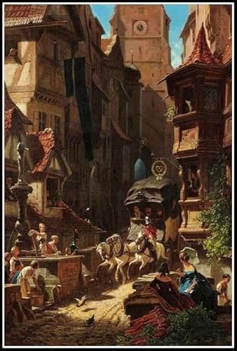 The Arrival of The Stagecoach Carl Spitzweg Painting by Carl Spitzweg DIY Diamond Painting Kits for Adults 5D Full Round Drill Diamond Painting Kit Embroidery Arts Home Decor von AiEiIiOiUi