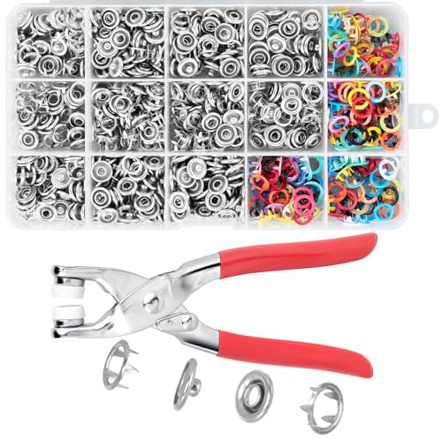 AiQInu 200 Sets Druckknöpfe mit Zange, Druckknöpfe Set Metall Ring Button Druckknöpfe Ohne Nähen für DIY Basteln Kinderbekleidung, Kleidung Taschen, Handgemaakt, Sewing Craft 9,5 mm von AiQInu