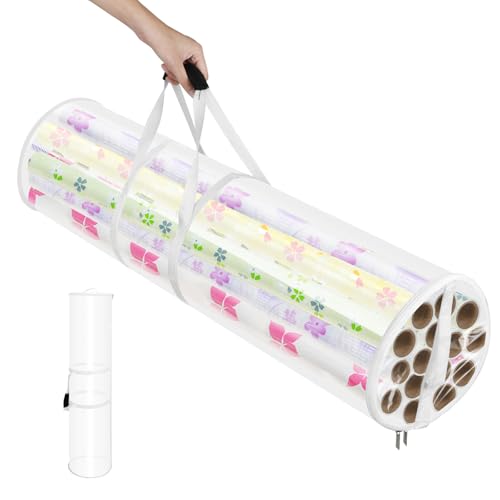 AiQInu Geschenkpapier Aufbewahrung mit Griffen, Transparente Aufbewahrungsrollen mit Reißverschluss, 100cm x 20cm - Hochwertiges PVC, for Gift Paper Rolls and Christmas Paper Rolls von AiQInu