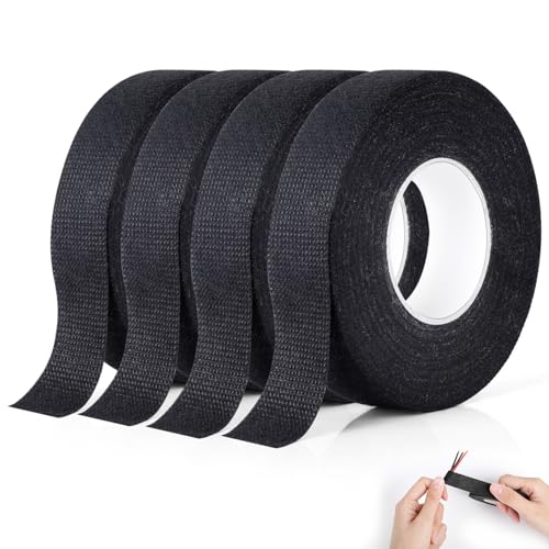 AiQInu Isolierband Schwarz,4 Rollen Selbstklebendes 19mm x 15m, KFZ Gewebeband, Temperaturbeständig, Abreißbares Klebeband für Elektronikreparatur von AiQInu