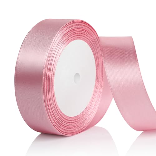 AiQInu Satinband Roségold,25mm 22 Meters Satin Dekoband Rosa Präsent Geschenkband breit, Stoffband für Kleid Hochzeit, Geburtstag Geschenke,Satin Dekoband, Deko Band Geschenkverpackung von AiQInu