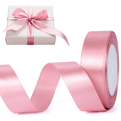 AiQInu Satinband Roségold,25mm 22 Meters Satin Dekoband Rosa Präsent Geschenkband breit, Stoffband für Kleid Hochzeit, Geburtstag Geschenke,Satin Dekoband, Deko Band Geschenkverpackung von AiQInu