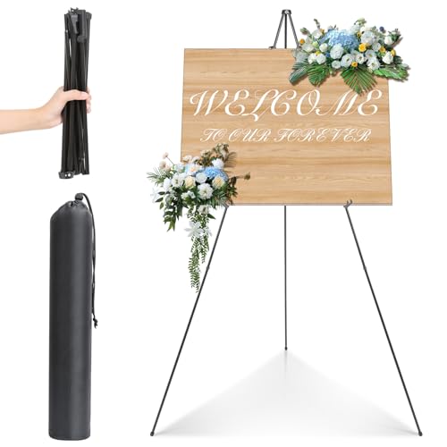 AiQInu Staffelei Schwarz, Tragbare Teleskop Künstler Boden Staffeleien Verstellbares Stativ Leinwand Malerei Display, Easel Leinwand Ständer mit Tragebeutel für Hochzeit, Malerei, Show von AiQInu