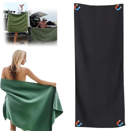 Magnetisches badetuch für den außenbereich, Outdoor-badetuch ,übergroßes Mikrofaser-Badetuch, mit Magnetverschluss, super saugfähig, schnell trocknend, für Strand, Reisen, Fitnessstudio (Schwarz) von AiQiMinHao