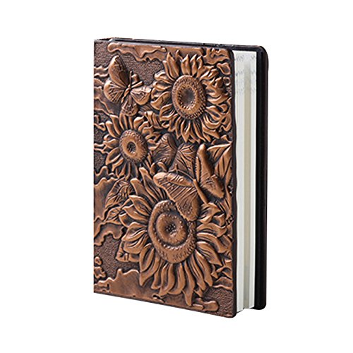 AiSi Retro A5 Notizbuch klassische europäische Vintage-Stil Tagebuch Journalbuch Notizheft Notebooks Reisetagebuch Buch 21.7 x 15 x 2cm A5 Sonnenblumen 3d Muster Bronze von AiSi