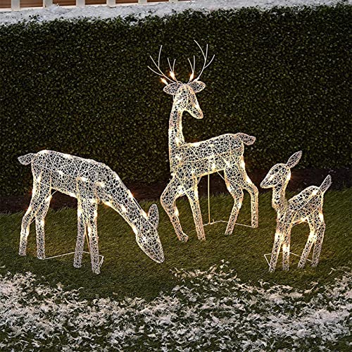 Aibyks 3D-Weihnachts-Rentier-Familie – Wasserfeste Weihnachts-Rentier-Dekoration, Batteriebetrieben | Leuchtendes Rentier-Ornament Für Den Außenbereich, Stehend, Für Garten, Hof, Rasen von Aibyks