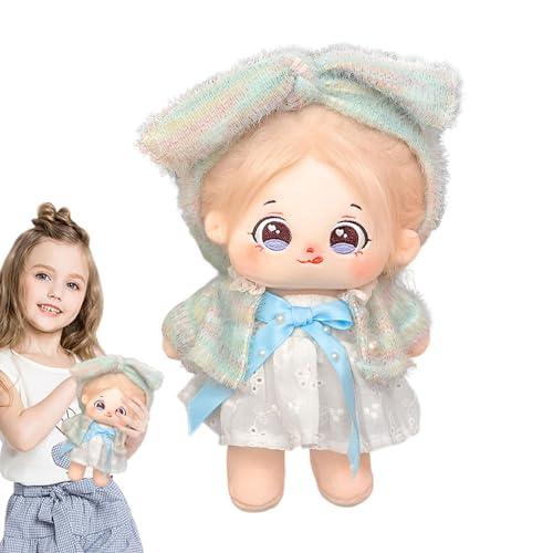 Aibyks Anime-Mädchen-Puppe, Baumwollpuppe | Entzückendes Cartoon-Mädchen-Plüschtier | 20 cm große Baumwollpuppe mit Skelett und Kleidung, Kawaii-Sammelspielzeug für Geburtstag, Feiertag, Kindertag von Aibyks