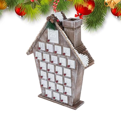 Aibyks Haus-Adventskalender,Holzhaus-Adventskalender | Countdown-Kalender mit Schubladen,24-Tage-Adventskalender für Feiertage, Countdown-Kalender aus Holz, Dekoration für Kinder von Aibyks