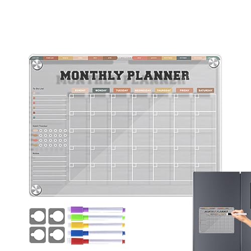 Aibyks Kühlschrank-Trockenlöschtafel | Wiederverwendbarer trocken abwischbarer Tafelkalender | Klare Acryl-Magnettafel, 12 x 9 Zoll monatlicher Kühlschrank-Notizblock, Einkaufsliste und von Aibyks