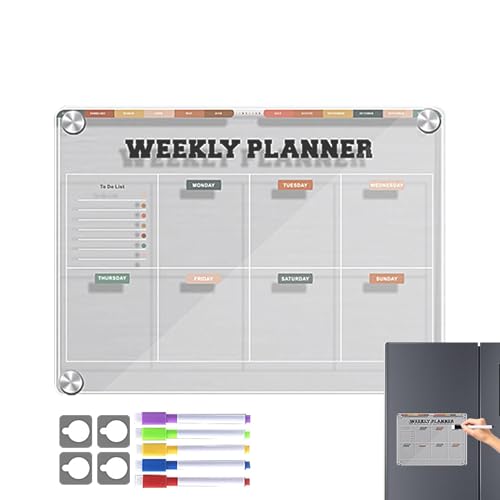 Aibyks Magnetisches Whiteboard für Kühlschrank, Magnetischer, trocken abwischbarer Tafelkalender für den Kühlschrank, Klare Acryl-Magnettafel, 12 x 9 Zoll monatlicher Kühlschrank-Notizblock, von Aibyks