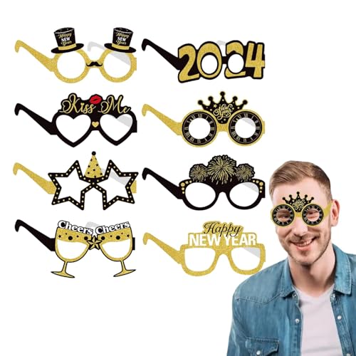 Aibyks Neujahrsbrille, Papierbrille - 8X Neujahrs-Papiersonnenbrillen,Fotokabinen-Requisiten, Fotografie-Dekoration, Event-Brillengestelle, Silvesterzubehör für Erwachsene von Aibyks