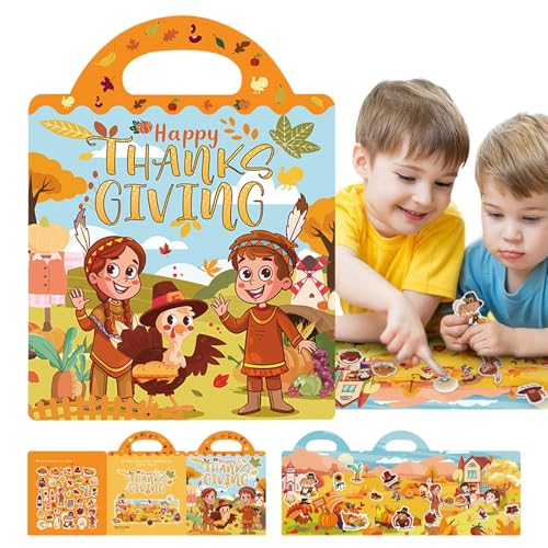 Aibyks Sticker-Aktivitätsbuch, Stickerbuch für Vorschulkinder | Bücher mit wiederverwendbaren Aufklebern zum Thema Thanksgiving - Cartoon-Aktivitätenbuch, Lernspielzeug für und Mädchen im Alter von von Aibyks