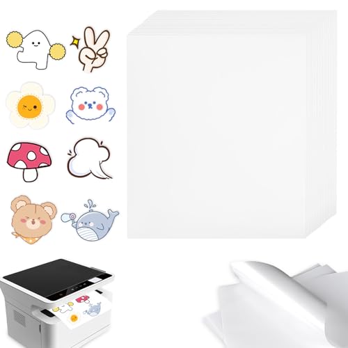 50 Blatt Sticker papier zum Bedrucken, A4 Selbstklebende Folien Transparent Bedruckbare Klebefolie Bedruckbar Vinylfolie Stickerpapier für Aufkleber Drucker, Laser und Tintenstrahldrucker Drucker von Aicharynic