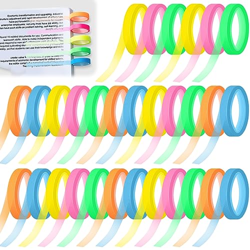 Aicharynic 30 Rollen Highlight Strips Abnehmbare Fluoreszierende Farbige Tags Farbiges Haftnotizen Transparent Textmarker-Klebeband Für Schüler Lehrer Lesen Notizen Machen Im Unterricht Home Office von Fiico