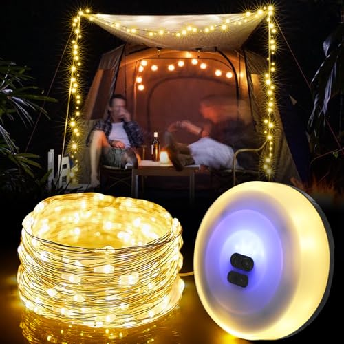 Camping Lichterkette, Campinglampe mit 10M LED Lichterkette 2 in 1 USB Rechargeable Outdoor String Lights IP67 Wasserdicht Lichterkette Camping, Campinglaterne Tragbare, Portable Camping Lights von Aicharynic