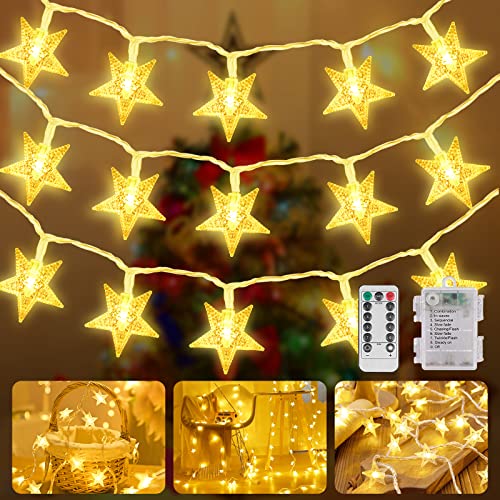 LED Lichterkette Lichterkette Sterne Batterie 6M 40 LED Lichterkette Batterie mit Timer Fernbedienung 8 Modi Weihnachten Lichterkette Wasserdicht Innen/Außen Ideale für Zimmer, Deko, Halloween, Party von Aicharynic