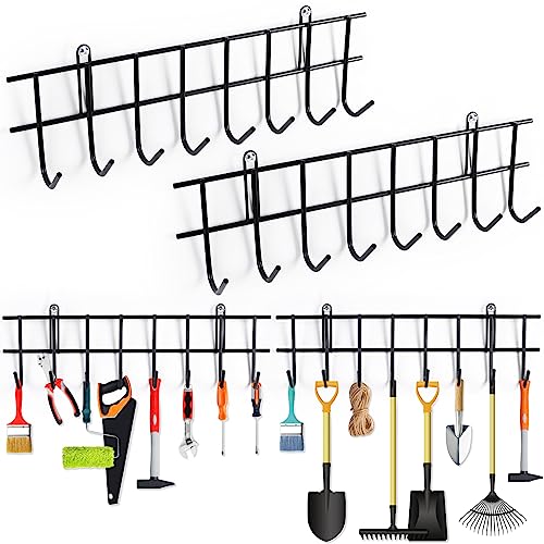 Gerätehalter Garten, GarageWerkzeugOrganizer mit 16 Häkchen Wandhalterung Gartenwerkzeughalter HofwerkzeugAufhänger für Badezimmer Garage(2 Pcs) von Aicoimy