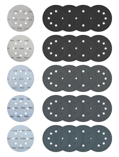 Schleifscheiben 125mm Klett für Polieren Körnung 320/400/600/800/1000, 125mm Schleifpapier für Exzenterschleifer (40 Stück,8 Loch) von Aicoimy