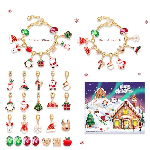 Schmuck Adventskalender Armbänder Weihnachten Schmuck Adventskalender für Mädchen 2 Ketten 22 Perlen 24 Tage Weihnachten Bettelarmband Weihnachten Countdown Kalender Geschenk DIY Armband - 2 Set, B von AidSci