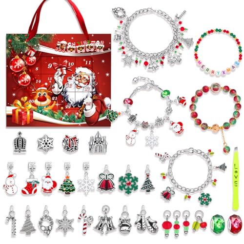 Schmuck Adventskalender Armbänder Weihnachten Schmuck Adventskalender für Mädchen 24 Tage Weihnachten Bettelarmband Weihnachten Countdown Kalender Geschenk DIY Armband (C) von AidSci