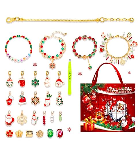 Schmuck Adventskalender Armbänder Weihnachten Schmuck Adventskalender für Mädchen 2 Ketten 22 Perlen 24 Tage Weihnachten Bettelarmband Weihnachten Countdown Kalender Geschenk DIY Armband - 2 Set, G von AidSci