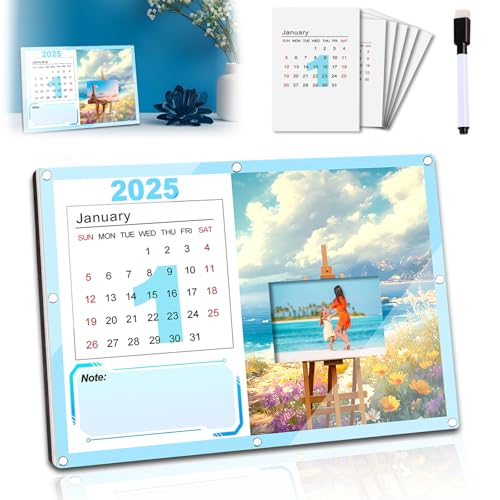 Kleiner Tischkalender 2025, 12 Monate Stehkalender mit Memoseiten, Acryl Holz Fotorahmen DIY Bilderrahmen, Desktop Dekoration Schreibtischkalender für Zuhause Schule Büro (Stil A) von Aidmi