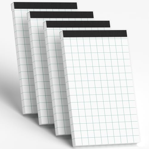 Notizblock Kariert 12,7 x 20,3 cm Notizblöcke, 4 Stück Millimeterpapier Block Notizzettel Graphikblöcke Schreibblock Kariert 80g/m² Rasterpapier für Schule Papier Büro - 2 Quadrate/In, 50 Blatt/Block von Aidunmis