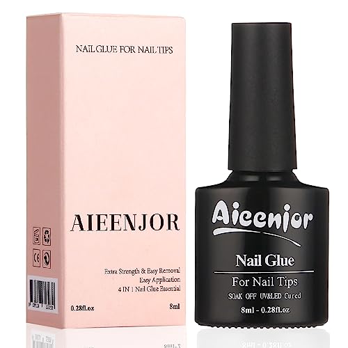 Aieenjor Nagelkleber Für Kunstnägel Extra Stark, 4 In1Gel Nagelkleber für Tips Brauchen AushÄrten Unter UV Nagellicht, Nagelkleber Für Tips Press On Nails Und Acrylnägel Nagel Kleber, Nail Glue 8ml von Aieenjor