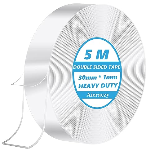 Aieraczy 3cm * 5M Doppelseitiges Klebeband Extra Stark, Spurloses Nano Tape, Double Sided Tape, Waschbares Ablösbar Beidseitiges Klebeband, Transparent Klebeband Doppelseitig Dünn für Teppich von Aieraczy