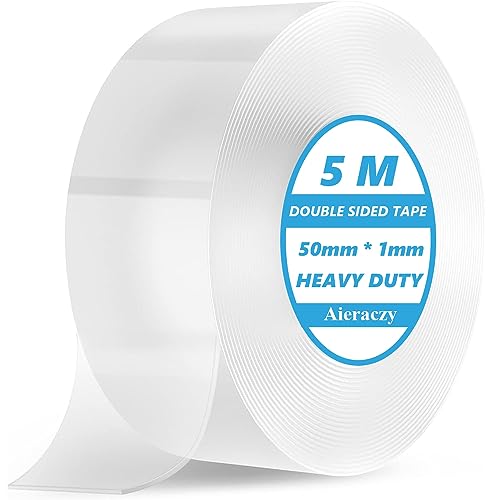 Aieraczy 5cm * 5M Doppelseitiges Klebeband Extra Stark, Spurloses Nano Tape, Double Sided Tape, Waschbares Ablösbar Beidseitiges Klebeband, Transparent Klebeband Doppelseitig Dünn für Teppich von Aieraczy